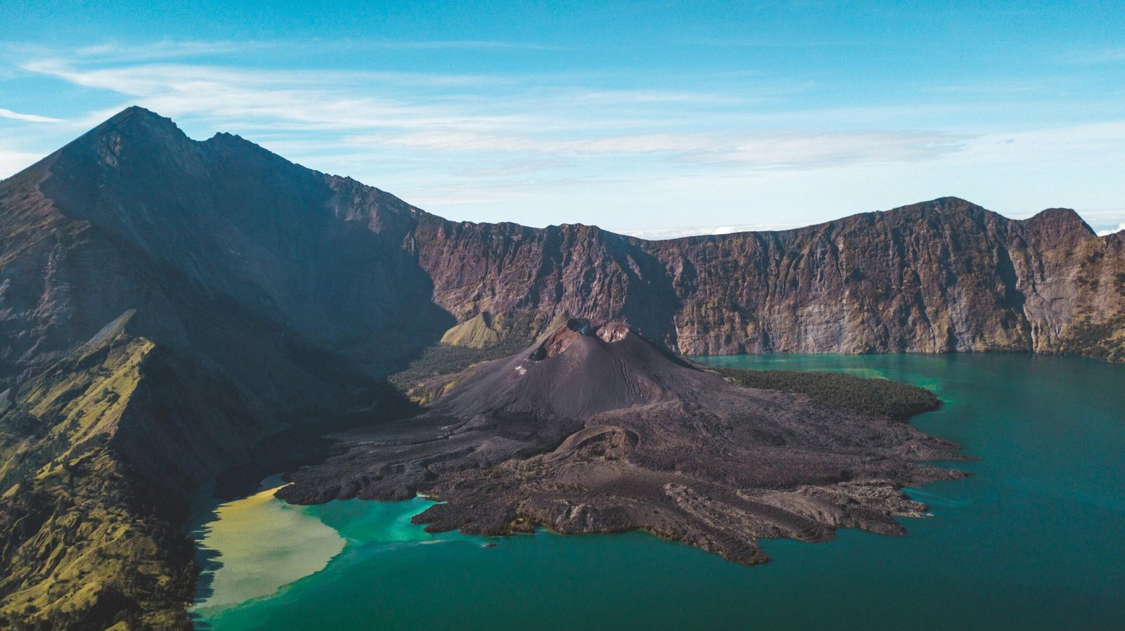 A view of Rinjani Mountain and its lake